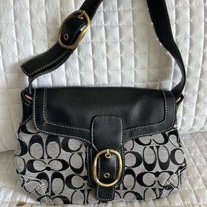 Coach SoHo Mini Signature One Handle Black Canvas and Leather